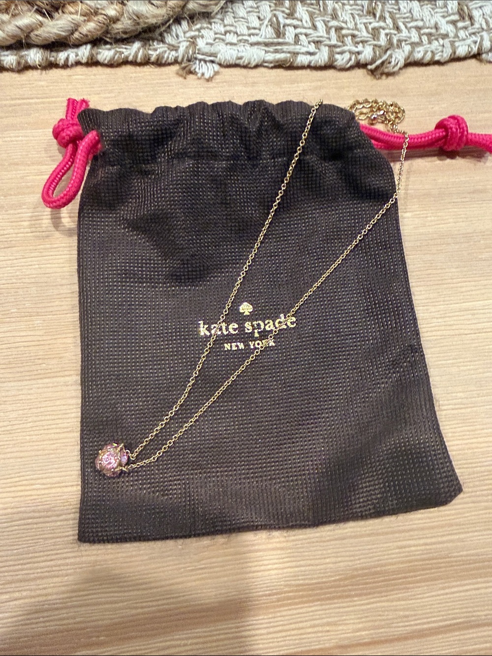 kate spade gold chain necklace with pink crystal charm
